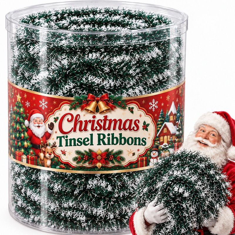 Tinsel Garland Decoration - ริบบิ้นประดับคริสต์มาส ริบบิ้นสีเขียว สำหรับทำพวงมาลัย แขวนต้นคริสต์มาส จี้ประดับ พวงหรีด