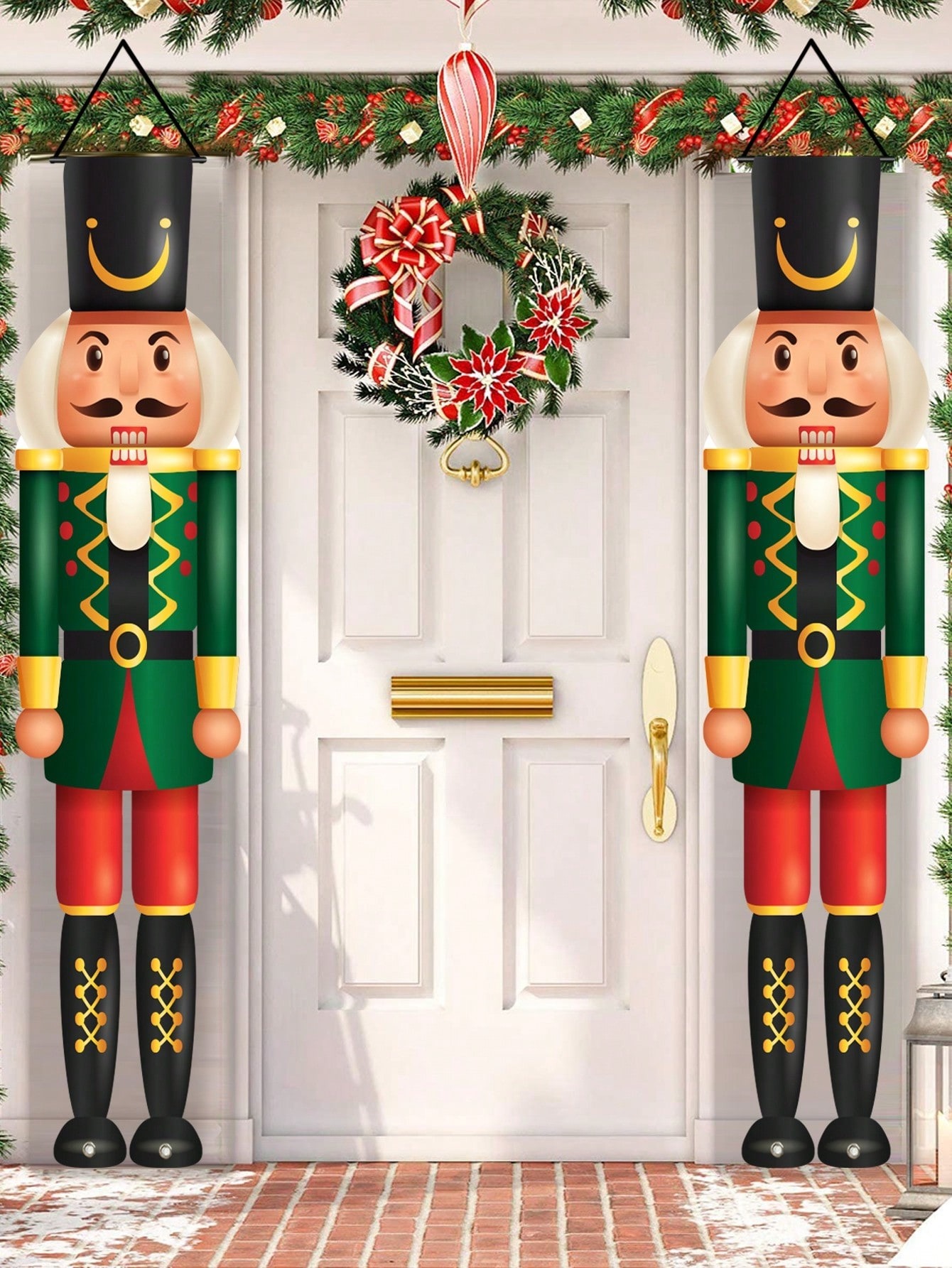 Nutcracker Figurine - แบนเนอร์ประดับเฉลียงคริสต์มาสลายทหารนัทแครกเกอร์ สำหรับตกแต่งบ้าน งานปาร์ตี้ วันคริสต์มาส ปีใหม่ ทั้งภายในและภายนอกอาคาร