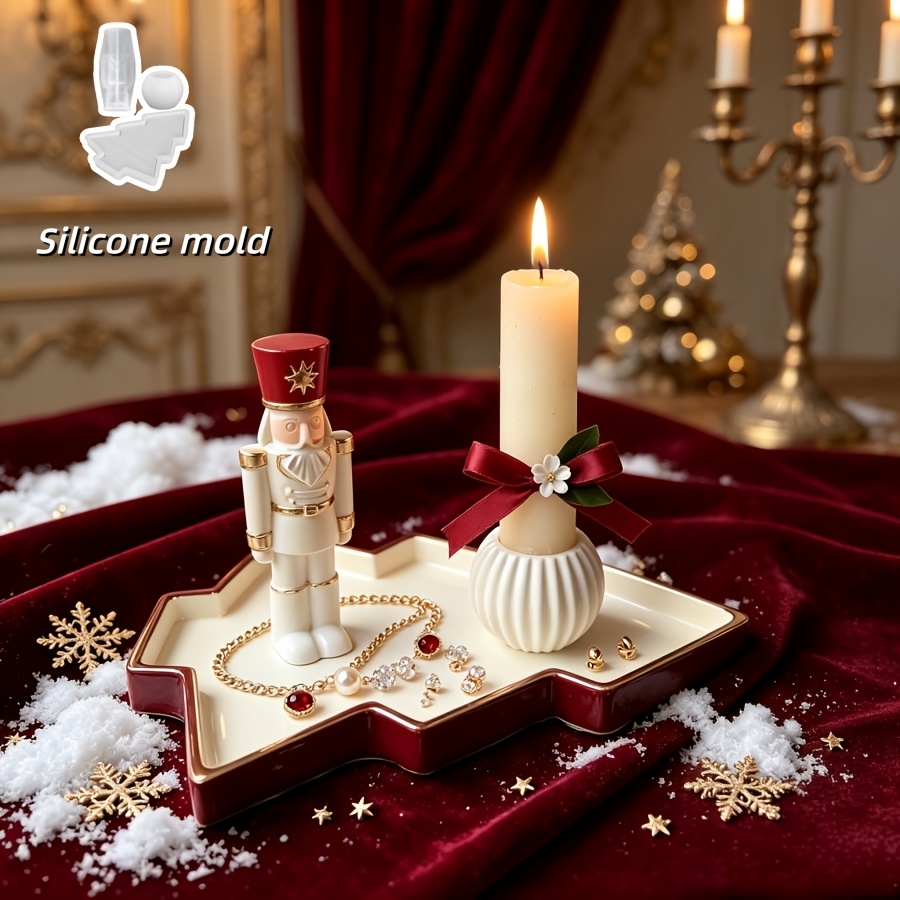 Nutcracker Figurine - แม่พิมพ์ซิลิโคนรูปทรงกลมรูปทหารนัทแครกเกอร์ 3 ชิ้น สำหรับถาดต้นคริสต์มาส ของตกแต่งบ้าน งานฝีมือ
