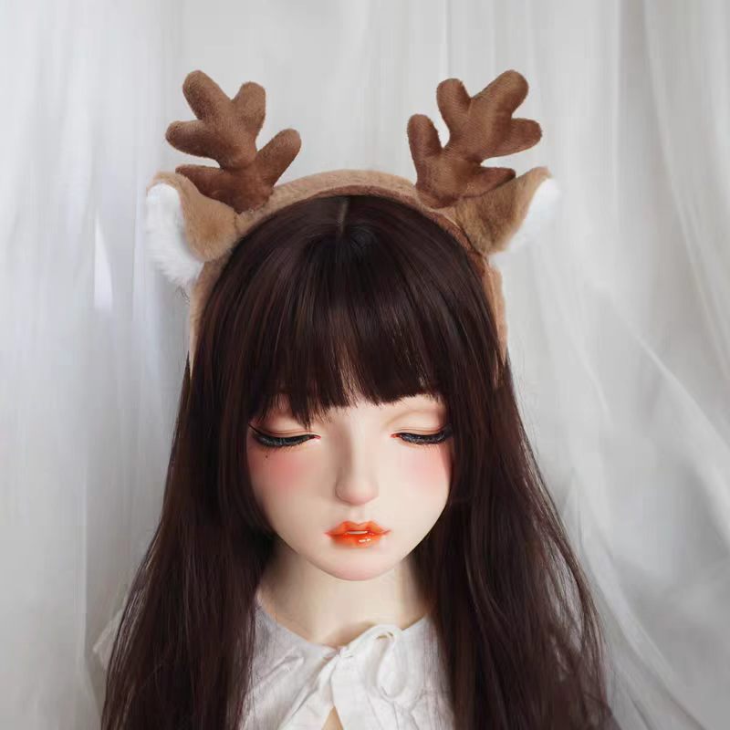 Reindeer Antlers Headband - เครื่องประดับคอสเพลย์หูและเขากวางลายเกล็ดหิมะสำหรับคริสต์มาส ที่คาดผมหูสัตว์เหมือนจริง ที่คาดผมขนปุย เครื่องประดับผม