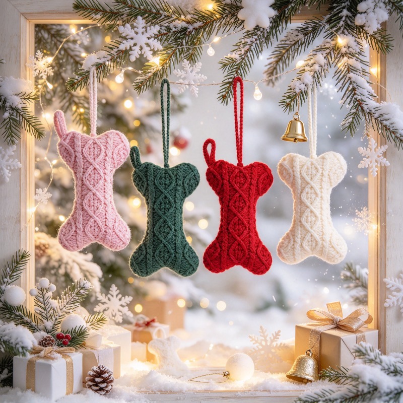Christmas Stocking Hanging - ถุงของขวัญคริสต์มาสรูปกระดูกถักลายเคเบิลหลากสี สำหรับแขวนประดับต้นคริสต์มาส ตกแต่งบ้าน โต๊ะอาหารในช่วงวันหยุด