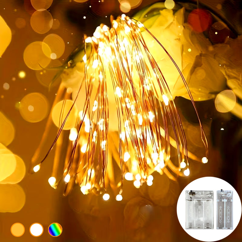 Led Fairy String Lights - ไฟประดับแบบ LED, ไฟสายลวดทองแดงที่ใช้พลังงานจากแบตเตอรี่ ให้แสงระยิบระยับ, เหมาะสำหรับตกแต่งโต๊ะในงานคริสต์มาส งานแต่งงาน