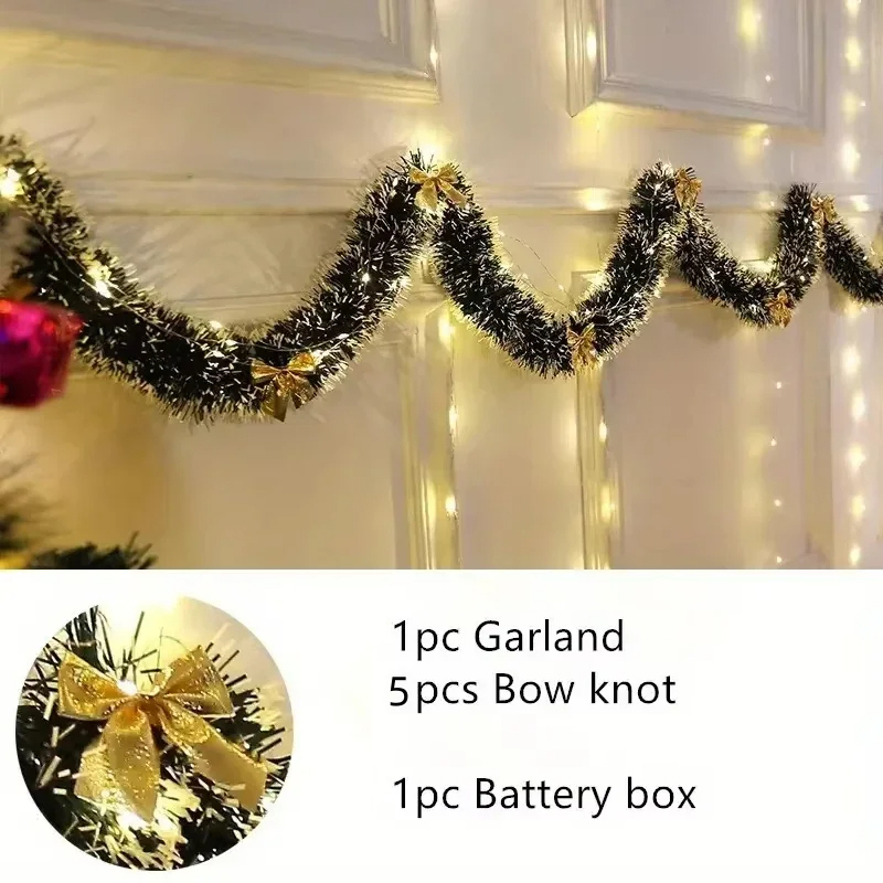 Tinsel Garland Decoration - ไฟ LED 2 เมตร สายไฟประดับคริสต์มาสแบบเงาเมทัลลิก ของตกแต่งแขวนแบบบิดเกลียว